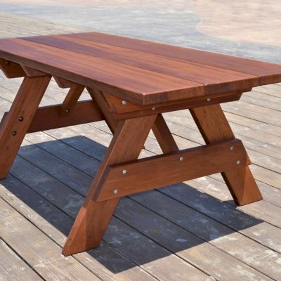 Heritage Large Wooden Picnic Table (Options: 6 ft, 34 1/2" W, No Seating, Standard Tabletop, Slightly Rounded Corners, Standard Leg Flair, No Umbrella Hole, Transparent Premium Sealant).