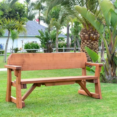 Heritage Redwood Bench (Options: 5 ft, No Cushion, No Engraving, Transparent Premium Sealant).