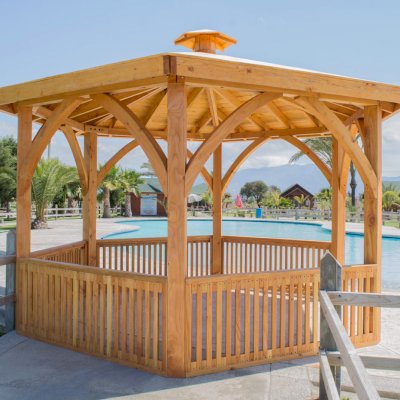 Hexagonal Park Pavilion (Options: 14 ft Diameter, No Deck, Douglas-fir, 8 ft H, Transparent Premium Sealant).