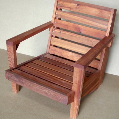 Kari's Modern Wood Chair (Options: California Redwood, Original Low Seat Design (8" H seat), No Cushion, Transparent Premium Sealant)