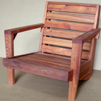 Kari's Modern Wood Chair (Options: California Redwood, Original Low Seat Design (8" H seat), No Cushion, Transparent Premium Sealant)