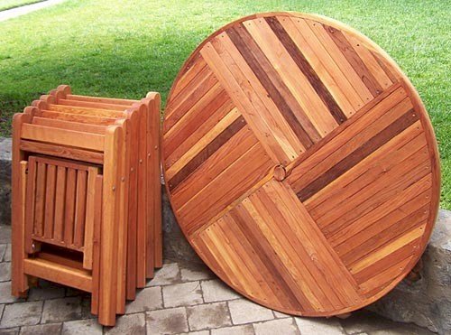 Round Wooden Folding Table Custom Patio Picnic Table