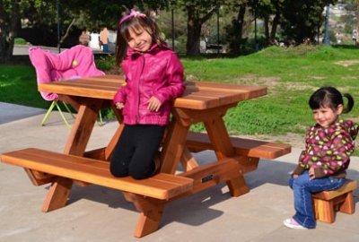 Kid Size Wood Picnic Table (Attached Benches)