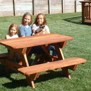 Kid Size Wood Picnic Table with Attached Benches | Forever ... (300 x 300 Pixel)