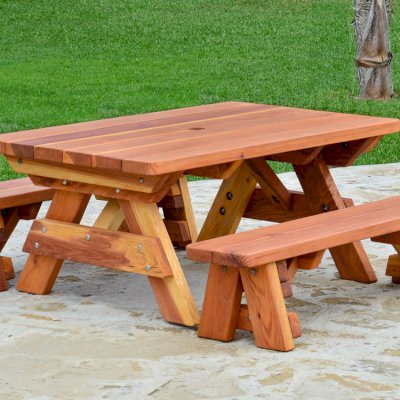 Kid Size Wood Picnic Table (Unattached Benches) (Options: Side Benches, California Redwood, Transparent Premium Sealant).