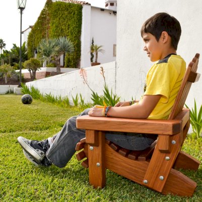 Kid's Wooden Adirondack Chair (Options: Mature Redwood, No Cushion, Transparent Premium Sealant).