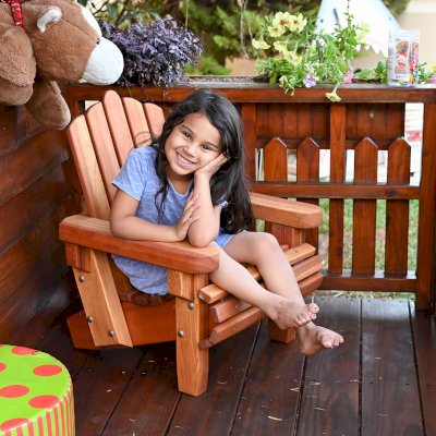 Kid's Wooden Adirondack Chair (Options: California Redwood, No Cushion, Transparent Premium Sealant).