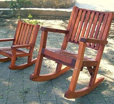 Kid's Wooden Rocking Chair Compared to Massive Rocker (dee6p seat style) - Old-Growth Redwood with Transparent Premium Sealant.
