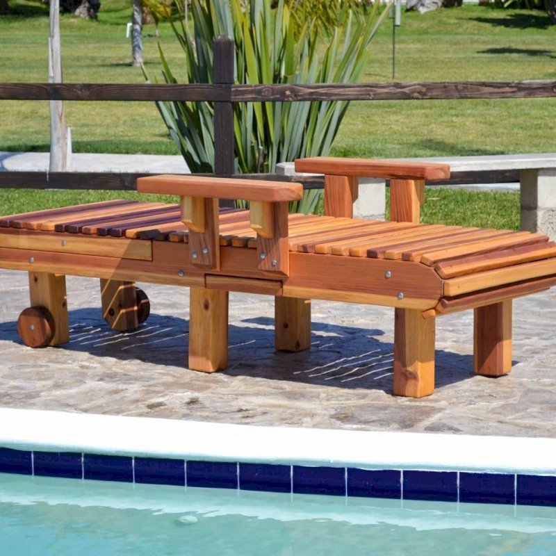 La Grange Redwood Lounger (Options: Single, California Redwood, Snack Tray on Right Side, 13"H, Include Wooden Wheels, No Cushion, Transparent Premium Sealant). La Grange Redwood Lounger (Options: Single, California Redwood, Snack Tray on Right Side, 13"H, Include Wooden Wheels, No Cushion, Transparent Premium Sealant).