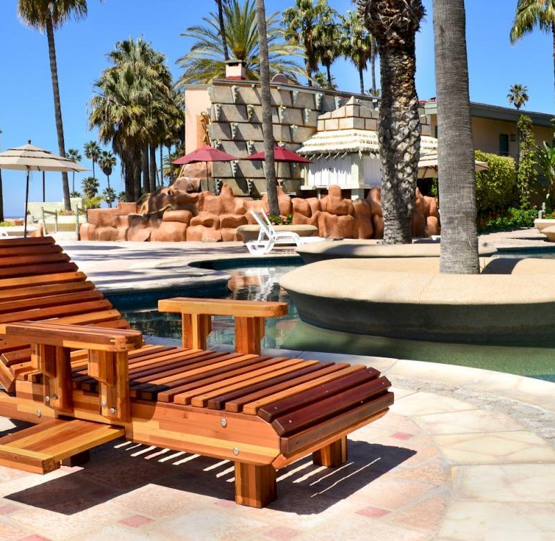 La Grange Redwood Lounger (Options: Single, Mosaic Eco-Wood, Snack Tray on Right Side, 13"H, Include Wooden Wheels, No Cushion, Transparent Premium Sealant). La Grange Redwood Lounger (Options: Single, Mosaic Eco-Wood, Snack Tray on Right Side, 13"H, Include Wooden Wheels, No Cushion, Transparent Premium Sealant).