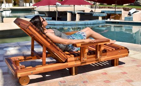 La Grange Redwood Lounger (Options: Single, Mosaic Eco-Wood, Snack Tray on Right Side, 13"H, Include Wooden Wheels, No Cushion, Transparent Premium Sealant). La Grange Redwood Lounger (Options: Single, Mosaic Eco-Wood, Snack Tray on Right Side, 13"H, Include Wooden Wheels, No Cushion, Transparent Premium Sealant).