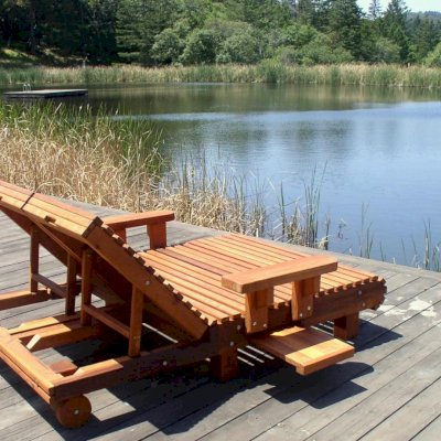 La Grange Redwood Lounger (Options: Double, Mature Redwood Snack Tray on Both Sides, 13" H, Wheels, Transparent Premium Sealant). Photo Courtesy of Susan and Igor B. of Napa, CA.