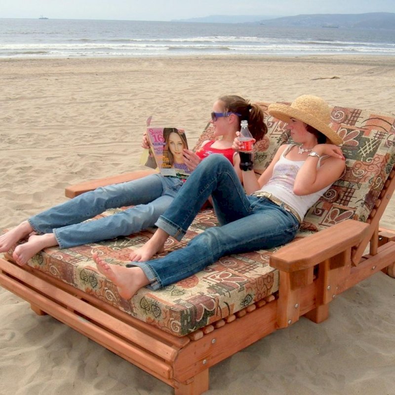 La Grange Redwood Lounger (Options: Double, Mature Redwood, Snack Tray on Right Side, 13" H, Wheels, 4" Thick Cushion, 2 section cushion,Transparent Premium Sealant). Photo Courtesy of the Linney family of Santa Rosa, CA. La Grange Redwood Lounger (Options: Double, Mature Redwood, Snack Tray on Right Side, 13" H, Wheels, 4" Thick Cushion, 2 section cushion,Transparent Premium Sealant). Photo Courtesy of the Linney family of Santa Rosa, CA.