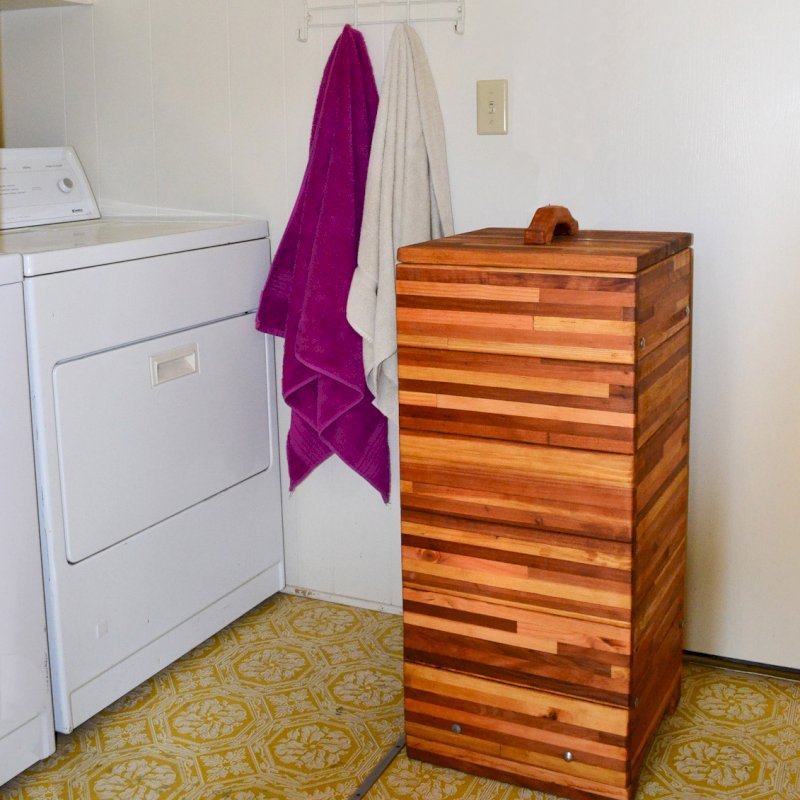 Laundry Hampers (Options: 18"W x 18"D x 36"H, Mosaic Eco-Wood, Attached Lid to Hamper, No Ventilation, No Casters, Transparent Premium Sealant) Laundry Hampers (Options: 18"W x 18"D x 36"H, Mosaic Eco-Wood, Attached Lid to Hamper, No Ventilation, No Casters, Transparent Premium Sealant)