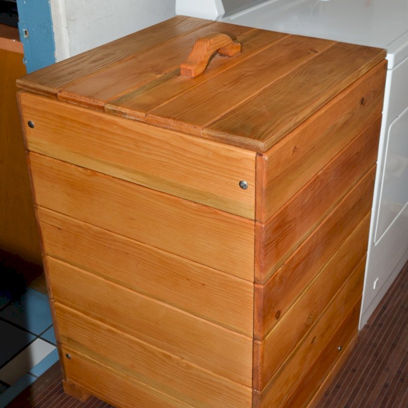 Laundry Hampers (Options: Douglas-Fir, Unattached Lid to Hamper, No Ventilation, No Casters, Transparent Premium Sealant). Photo Shows 24"W x 24"D x 36"H size. Laundry Hampers (Options: Douglas-Fir, Unattached Lid to Hamper, No Ventilation, No Casters, Transparent Premium Sealant). Photo Shows 24"W x 24"D x 36"H size.