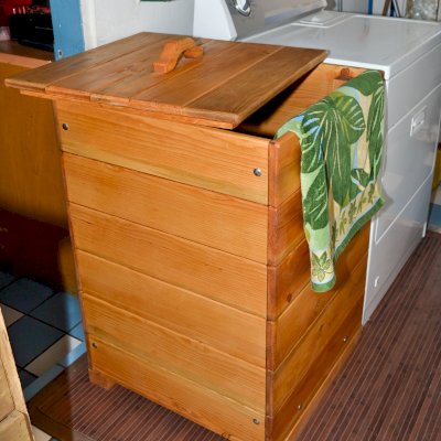 Laundry Hampers (Options: Douglas-Fir, Unattached Lid to Hamper, No Ventilation, No Casters, Transparent Premium Sealant). Photo Shows 24"W x 24"D x 36"H size.