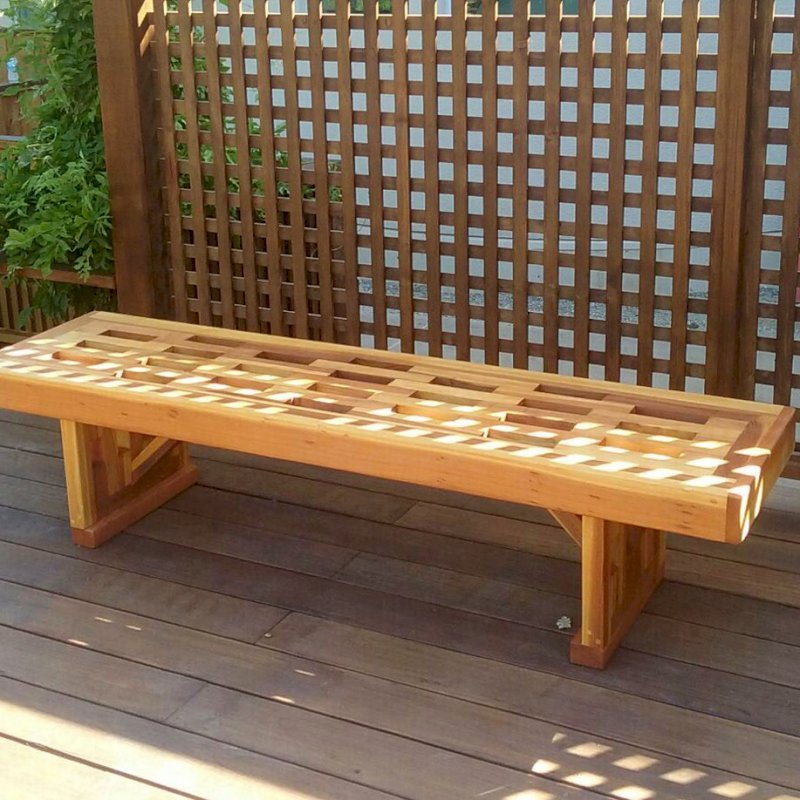 Lighthouse Garden Bench (Options: 6 ft L x 17 3/4 inches W x 17 inches H, California Redwood, No Cushion, No Engraving, Transparent Premium Sealant). Photo Courtesy of P. Chen of Atherton, CA. Lighthouse Garden Bench (Options: 6 ft L x 17 3/4 inches W x 17 inches H, California Redwood, No Cushion, No Engraving, Transparent Premium Sealant). Photo Courtesy of P. Chen of Atherton, CA.