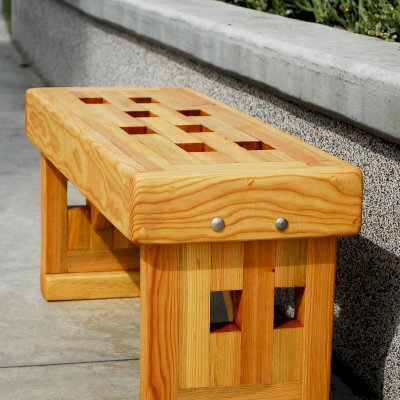 Lighthouse Garden Bench (Options: 3 ft L x 12 1/2 inches W x 15 1/2 inches H, Douglas-fir, No Cushion, No Engraving, Transparent Premium Sealant).