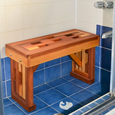 Lighthouse Wooden Shower Bench (Options: 2 1/2 ft L x 12 1/2" W x 18 1/2" H, California Redwood, No Engraving, Transparent Premium Sealant).