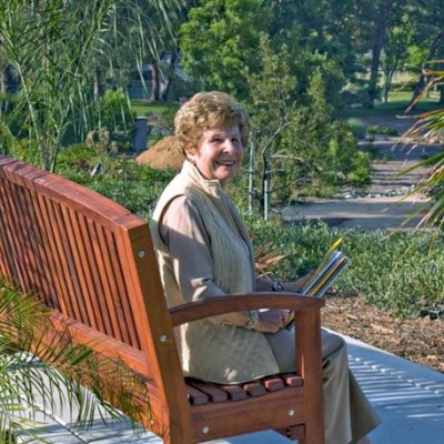 Luna Wood Bench (Options: 8 ft, Old-Growth Redwood, No Cushion, No Engraving, Transparent Premium Sealant). Photo Courtesy of Harriet B. of Mission Viejo, CA.