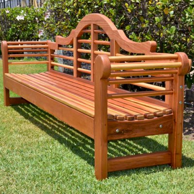 Lutyens Wooden Bench (Options: 8 ft, California Redwood, No Cushion, No Engraving, Transparent Premium Sealant).