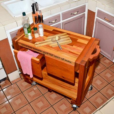 Mary's Cook 'n' Carry Carts (Options: California Redwood, Compact Size, 36" H, Custom Engraving, Add Handle on Both Sides, Transparent Premium Sealant). 