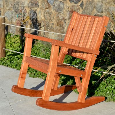 Massive Wooden Rocking Chair (Options: Standard Width, Tall, Mature Redwood, No Cushion, Transparent Premium Sealant). 