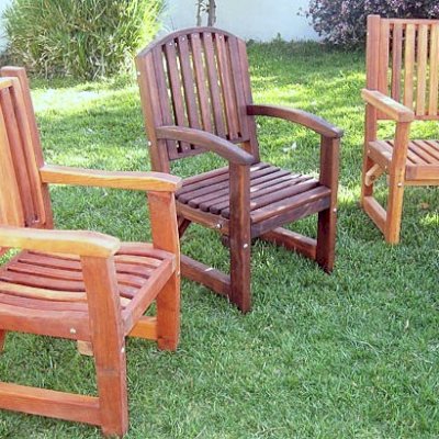 Comparing the Ruth, Luna, and Massive Armchairs - Left to right: Ruth in California Redwood, Luna in Old-Growth with Coffee Stain and Massive in Mature Redwood.