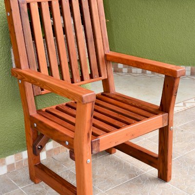 Massive Wooden Dining Chair (Options: With Arms, Mature Redwood, No Cushion, Transparent Premium Sealant).