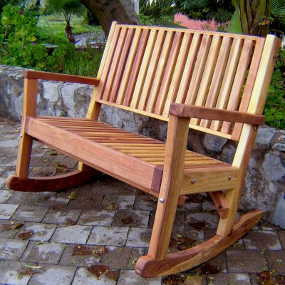 Massive Wooden Rocking Bench (Options: 7ft L, Tall, California Redwood, No Cushion, No Engraving, Transparent Premium Sealant).