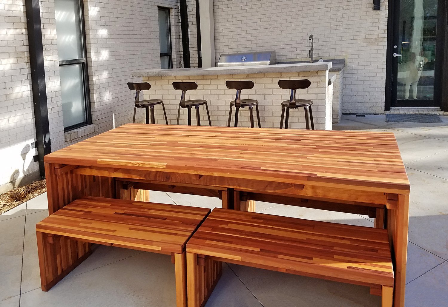 Modern Redwood Patio Table With Benches Forever Maynard Modern Redwood Patio Table