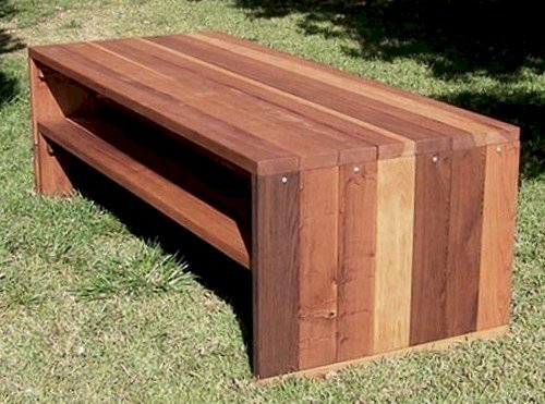 BENCHES SLIDE UNDER & OUT OF SIGHT: Maynard Modern Redwood Patio Table (Options: 8' L, 34 1/2" W Tabletop, Side Benches, California Redwood, 1 Full Length Side Bench/Side, Standard Tabletop, No Umbrella Hole, Transparent Premium Sealant). BENCHES SLIDE UNDER & OUT OF SIGHT: Maynard Modern Redwood Patio Table (Options: 8' L, 34 1/2" W Tabletop, Side Benches, California Redwood, 1 Full Length Side Bench/Side, Standard Tabletop, No Umbrella Hole, Transparent Premium Sealant).
