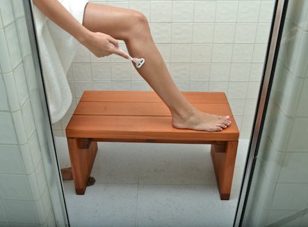 Maynard Wood Shower Bench (Options: 2 1/2 ft x 15 1/2" H x 16" W, Mature Redwood, Transparent Premium Sealant). Photo Courtesy of Ms. Hayley Hall of Sonoma, CA. Maynard Wood Shower Bench (Options: 2 1/2 ft x 15 1/2" H x 16" W, Mature Redwood, Transparent Premium Sealant). Photo Courtesy of Ms. Hayley Hall of Sonoma, CA.