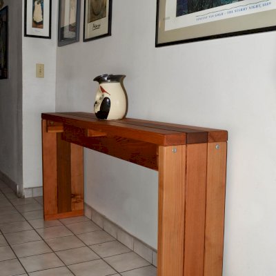 Maynard's Hall Tables (Options: 5 ft, 17 1/4-inch Wide Tabletop, California Redwood, Standard Tabletop, Squared Corners, Transparent Premium Sealant).