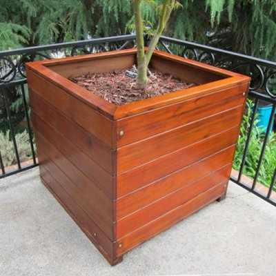 Mendocino Planters (Options: 36" L, 36" W x 36" H, Mature Redwood, 1 3/4-inch Feet, No Trellis, Interior and Exterior of Box with Sealant (No Growing Vegetables), Transparent Premium Sealant). Photo Courtesy of Dave H. of Vancouver, WA.