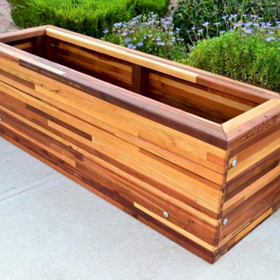 Mendocino Planters (Options: 36" L, 18" W x 18" H, Mosaic Redwood, No Stand or Feet, No Casters, No Trellis, Interior and Exterior of Box with Sealant (No Growing Vegetables), Transparent Premium Sealant).