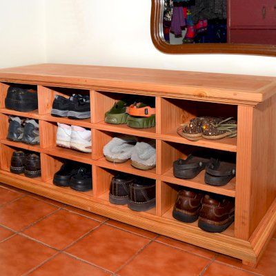 Mia's Shoe Cubbies (Options: 48" L, Douglas-fir, Shoes Only, Transparent Premium Sealant).