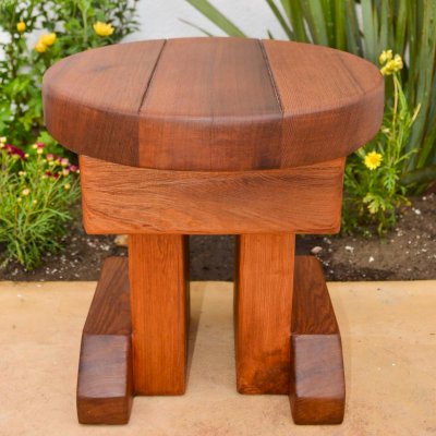 Mini 12 Inch Round Wood Side Table (Options: Old-Growth Redwood, 14 inches tall, Transparent Premium Sealant).