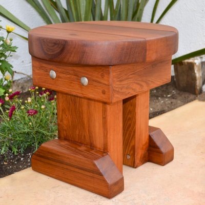 Mini 12 Inch Round Wood Side Table (Options: Old-Growth Redwood, 14 inches tall, Transparent Premium Sealant).
