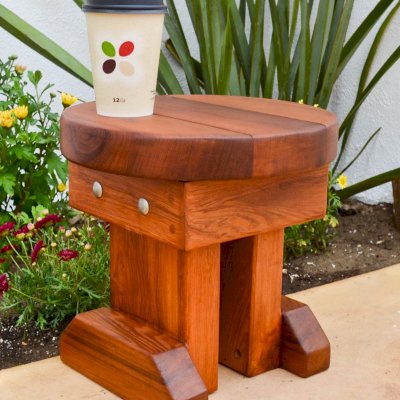 Mini 12 Inch Round Wood Side Table (Options: Old-Growth Redwood, 14 inches tall, Transparent Premium Sealant).
