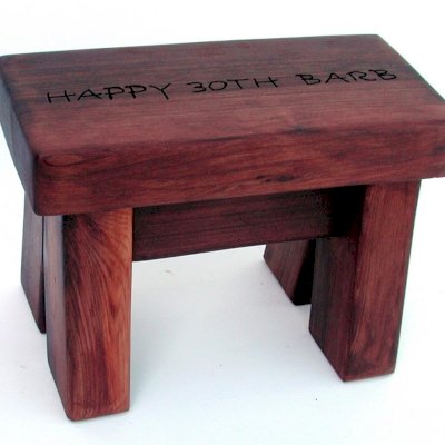 Mini Wooden Foot Stool (Options: Mature Redwood, 8 1/2" H, Engraving, Cherry Stain)