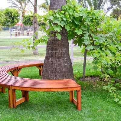 Miramar Half Circle Tree Bench (Options: 10 1/2 ft, California Redwood, Transparent Premium Sealant).