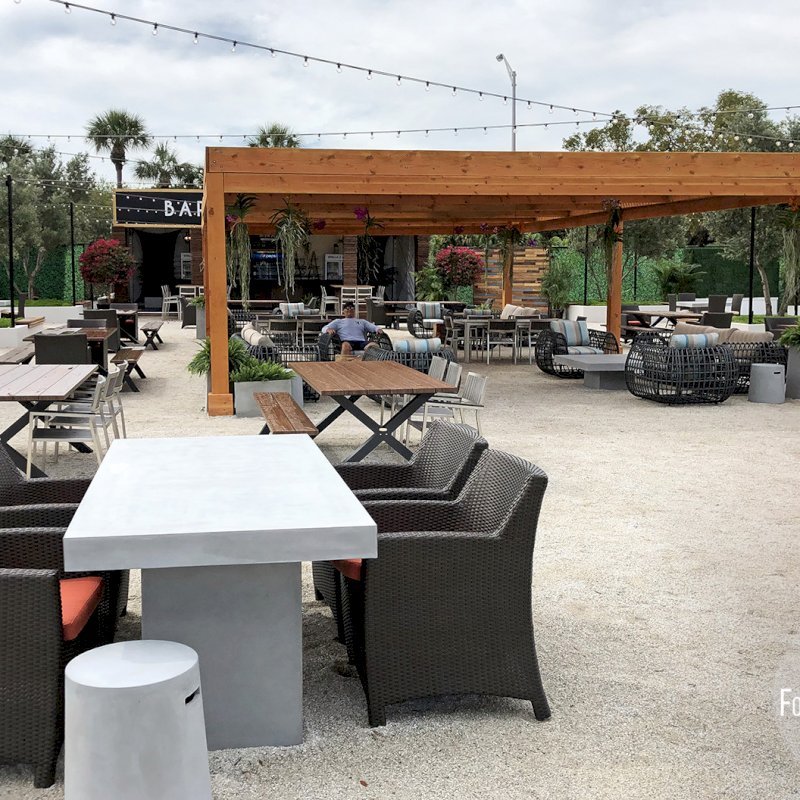 Modern Louvered Garden Pergola (Options: 40' L x 24' W, 8" x 8" Posts, Mobile Louvers, Douglas-fir, 10 ft H, No Electrical Wiring Trim, 6-Post Anchor Kit for Hurricane, No post decorative trims, No Ceiling Fan Base, Transparent Premium Sealant). Photo Courtesy of the Miami Open at Dolphins Stadium in Miami, Florida. Modern Louvered Garden Pergola (Options: 40' L x 24' W, 8" x 8" Posts, Mobile Louvers, Douglas-fir, 10 ft H, No Electrical Wiring Trim, 6-Post Anchor Kit for Hurricane, No post decorative trims, No Ceiling Fan Base, Transparent Premium Sealant). Photo Courtesy of the Miami Open at Dolphins Stadium in Miami, Florida.