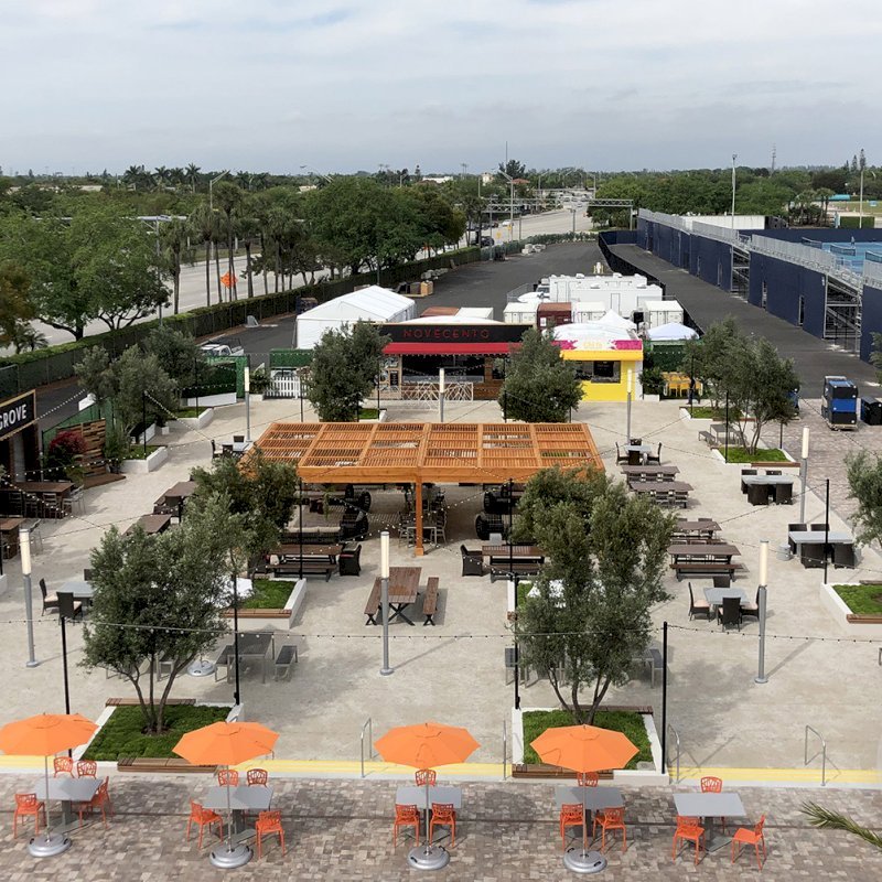 Modern Louvered Garden Pergola (Options: 40' L x 24' W, 8" x 8" Posts, Mobile Louvers, Douglas-fir, 10 ft H, No Electrical Wiring Trim, 6-Post Anchor Kit for Hurricane, No post decorative trims, No Ceiling Fan Base, Transparent Premium Sealant). Photo Courtesy of the Miami Open at Dolphins Stadium in Miami, Florida. Modern Louvered Garden Pergola (Options: 40' L x 24' W, 8" x 8" Posts, Mobile Louvers, Douglas-fir, 10 ft H, No Electrical Wiring Trim, 6-Post Anchor Kit for Hurricane, No post decorative trims, No Ceiling Fan Base, Transparent Premium Sealant). Photo Courtesy of the Miami Open at Dolphins Stadium in Miami, Florida.