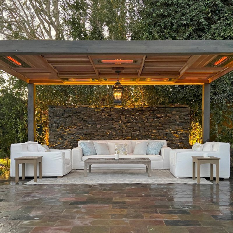 Custom Modern Louvered Garden Pergola (Options: 19' L x 11'-5" W, 8" x 8" Posts, Some Mobile Louvered Panels and Some Fixed Panels to Install Heaters by Custom Request, California Redwood, 9.5 ft H, No Electrical Wiring Trim, No Curtain Rods, 4 Post Anchor Kit for Concrete, No Post Decorative Trims, 2 Ceiling Fan Bases, Custom Weathered Finish was Applied). Photo Courtesy of S. Guthrie of Malibu, California. Custom Modern Louvered Garden Pergola (Options: 19' L x 11'-5" W, 8" x 8" Posts, Some Mobile Louvered Panels and Some Fixed Panels to Install Heaters by Custom Request, California Redwood, 9.5 ft H, No Electrical Wiring Trim, No Curtain Rods, 4 Post Anchor Kit for Concrete, No Post Decorative Trims, 2 Ceiling Fan Bases, Custom Weathered Finish was Applied). Photo Courtesy of S. Guthrie of Malibu, California.