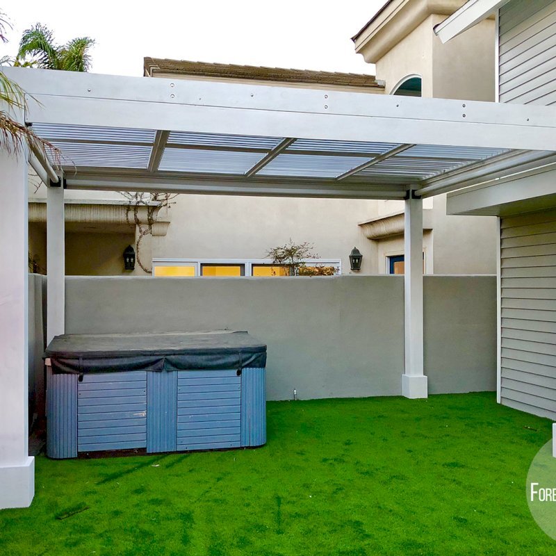 Modern Louvered Garden Pergola (Options: 16' L x 10' W, 8" x 8" Posts, Mobile Louvers, California Redwood, 10 ft H, No Electrical Wiring Trim, 4 Curtain Rods, 4 Post Anchor Kit for Concrete, No post decorative trims, No Ceiling Fan Base, Off-White Oil-Based Primer). Photo Courtesy of M. Mckinnon of Newport Beach, California. Modern Louvered Garden Pergola (Options: 16' L x 10' W, 8" x 8" Posts, Mobile Louvers, California Redwood, 10 ft H, No Electrical Wiring Trim, 4 Curtain Rods, 4 Post Anchor Kit for Concrete, No post decorative trims, No Ceiling Fan Base, Off-White Oil-Based Primer). Photo Courtesy of M. Mckinnon of Newport Beach, California.