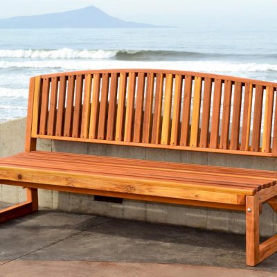 Moonlight Bench (Options: 6 ft, No Shelf, California Redwood, No Cushion, No Engraving, Transparent Premium Sealant). 
