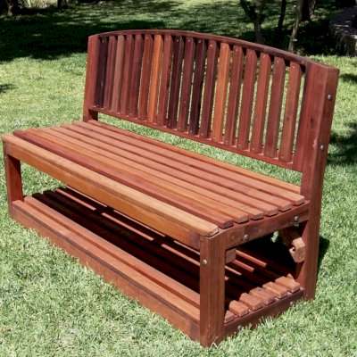 Moonlight Redwood Bench (Options: 5 ft, Add a Shelf, Old-Growth Redwood, No Cushion, No Engraving, Transparent Premium Sealant).