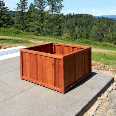 Napa Planters (Options: 36" L x 36" W x 24" H, Mature Redwood, With 1-inch feet, No Trellis, Interior and Exterior of Box with Sealant (No Growing Vegetables), Transparent Premium Sealant). Photo Courtesy of J. Scott of Coeur deline, Idaho.