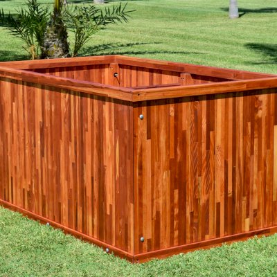 Napa Planters (Options: 60" L x 36" W x 30" H, Mosaic Redwood, No Base or Casters, No Trellis, Interior and Exterior of Box with Sealant (No Growing Vegetables), Transparent Premium Sealant).